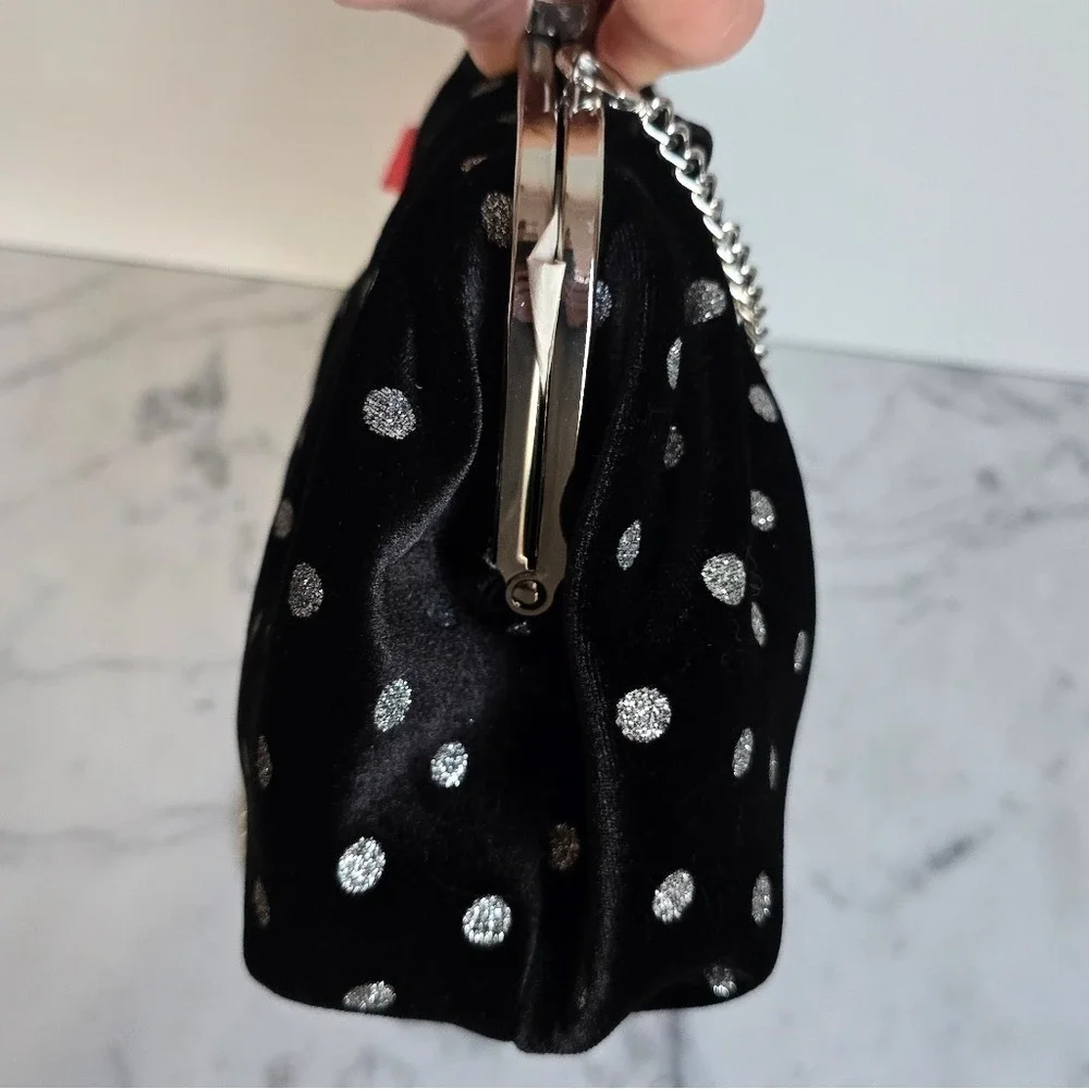 Sam & Libby New Brandi Velvet Black Polka Dot Bow Hobo Chain Crossbody Clutch